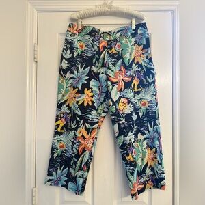 Finity Caribbean Tropical Hibiscus Floral Capri Pants Womens 12 Vtg